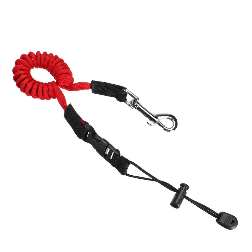 (Red) Portable Safety Kayak Canoe Boat Paddle Leash Elastic Fishing Rod Coiled Lanyard Tie Rope