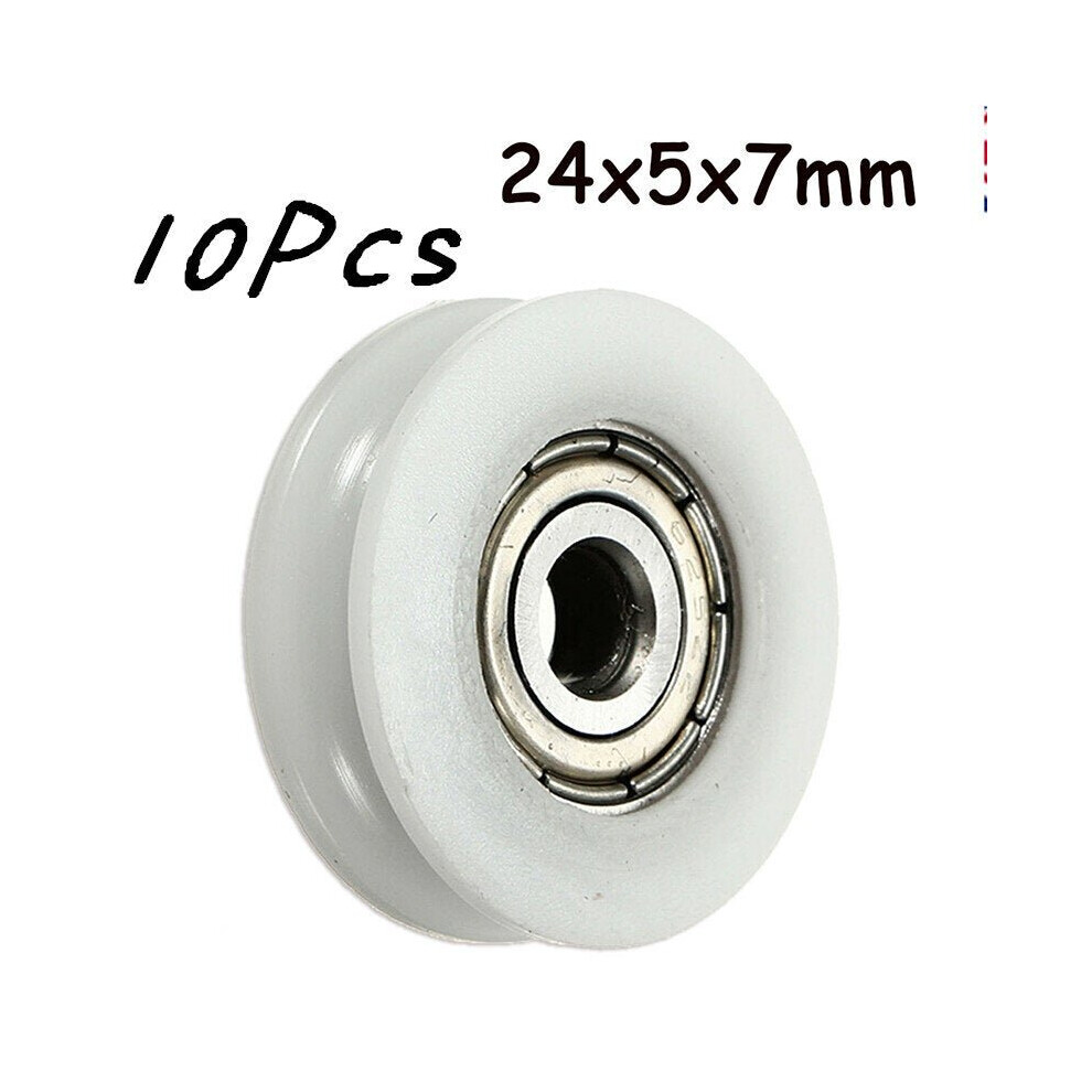 10pcs 5x24x7mm Ball Bearing U Groove Nylon Round Pulley Wheel Roller For 3.8mm Rope Ball Bearing