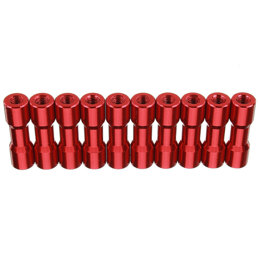 (Red) M3AS11 10Pcs M3 20mm Aluminum Alloy Standoff Spacer Round Column MultiColor Smooth Surface