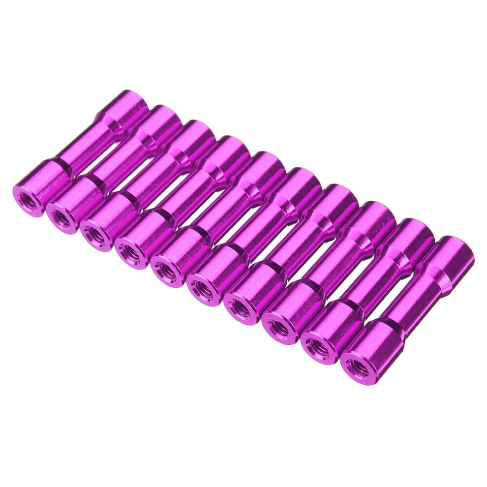 (purple) M3AS12 10Pcs M3 25mm Aluminum Alloy Standoff Spacer Round Column MultiColor Smooth Surface