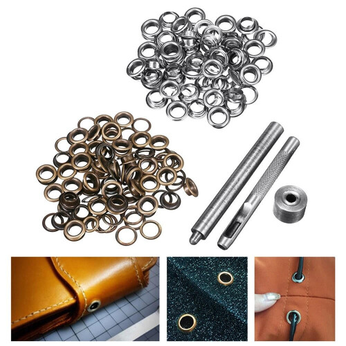 100pcs 6mm Brass Eyelets Silver Bronze Punch Tool Kit Leather Craft Clothes DIY Tools Kit 1