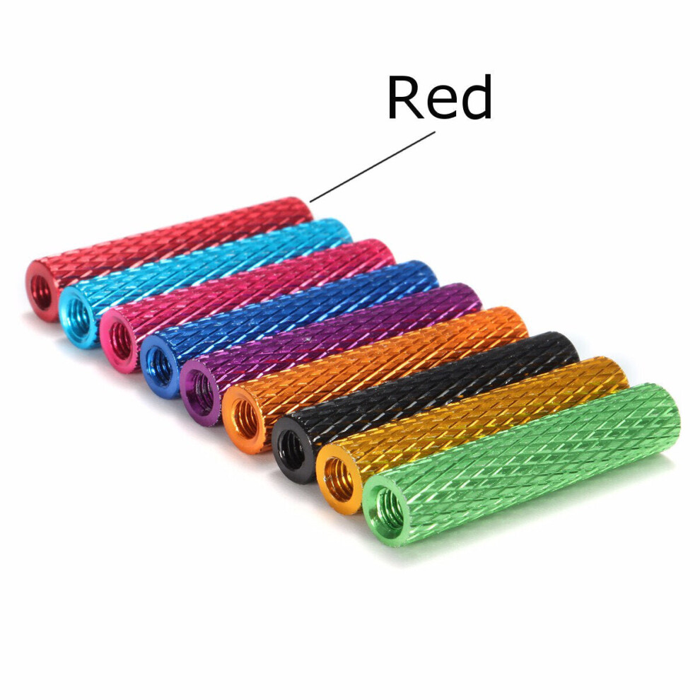 (Red) 10Pcs M3 25mm Knurled Standoff Aluminum Alloy Anodized Spacer