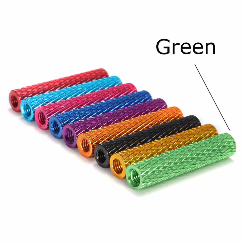 (Green) 10Pcs M3 25Mm Knurled Standoff Aluminum Alloy Anodized Spacer 3654659407887