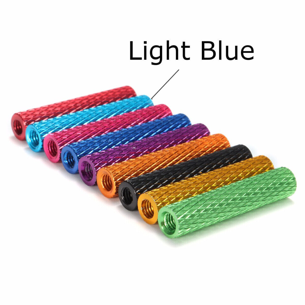 (Light Blue) 10Pcs M3 25Mm Knurled Standoff Aluminum Alloy Anodized Spacer 3654659407924