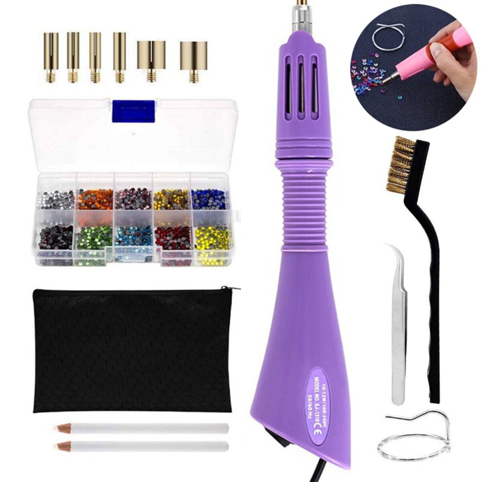 (Purple) DIY Hot Fix Rhinestone Applicator Wand Setter Tools Kit Hot Drill Point Drill