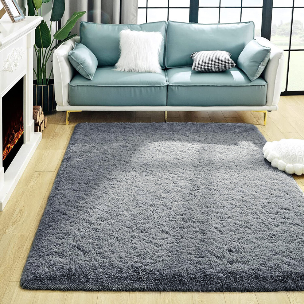 (GREY, 60 X 220 CM) Large Shaggy Fluffy Rugs Anti Slip Super Soft Mat Living Room Carpet