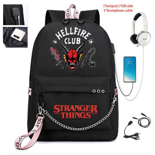 Stranger Things HELLFIRE CLUB Unisex σχολικό σακίδιο Rucksack Laptop τσάντα USB 1
