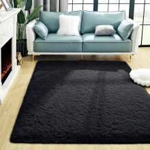 (BLACK, 160 X 230 CM) Large Shaggy Fluffy Rugs Anti Slip Super Soft Mat Living Room Carpet