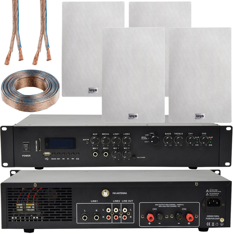 550W Bluetooth Sound System & 4X 140W In Wall Speakers - 2 Zone Multi Room Amp 5056581965851