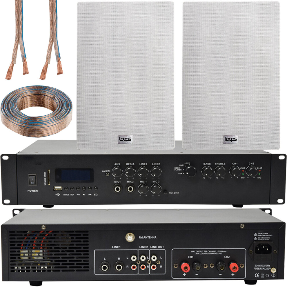 550W Bluetooth Sound System & 2X 140W In Wall Speakers - 2 Zone Multi Room Amp 5056581965844