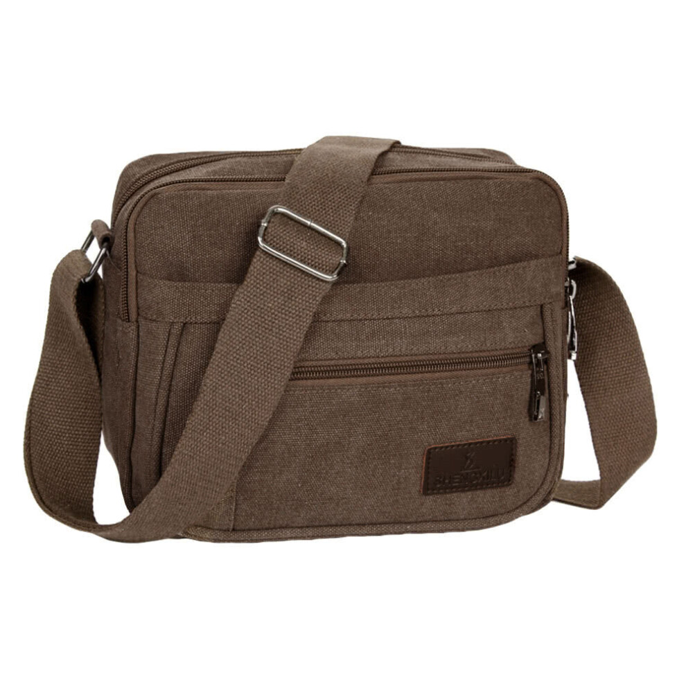 (khaki) Unisex Canvas Crossbody Bag Zipped Pocket Casual Travel Outdoor Small Shoulder Bag