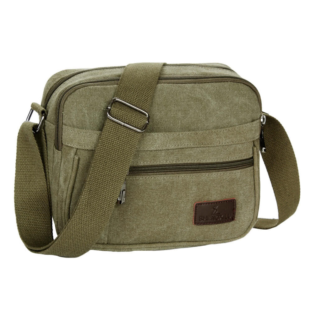 (Dark Green) Unisex Canvas Crossbody Bag Zipped Pocket Casual Travel Outdoor Small Shoulder Bag