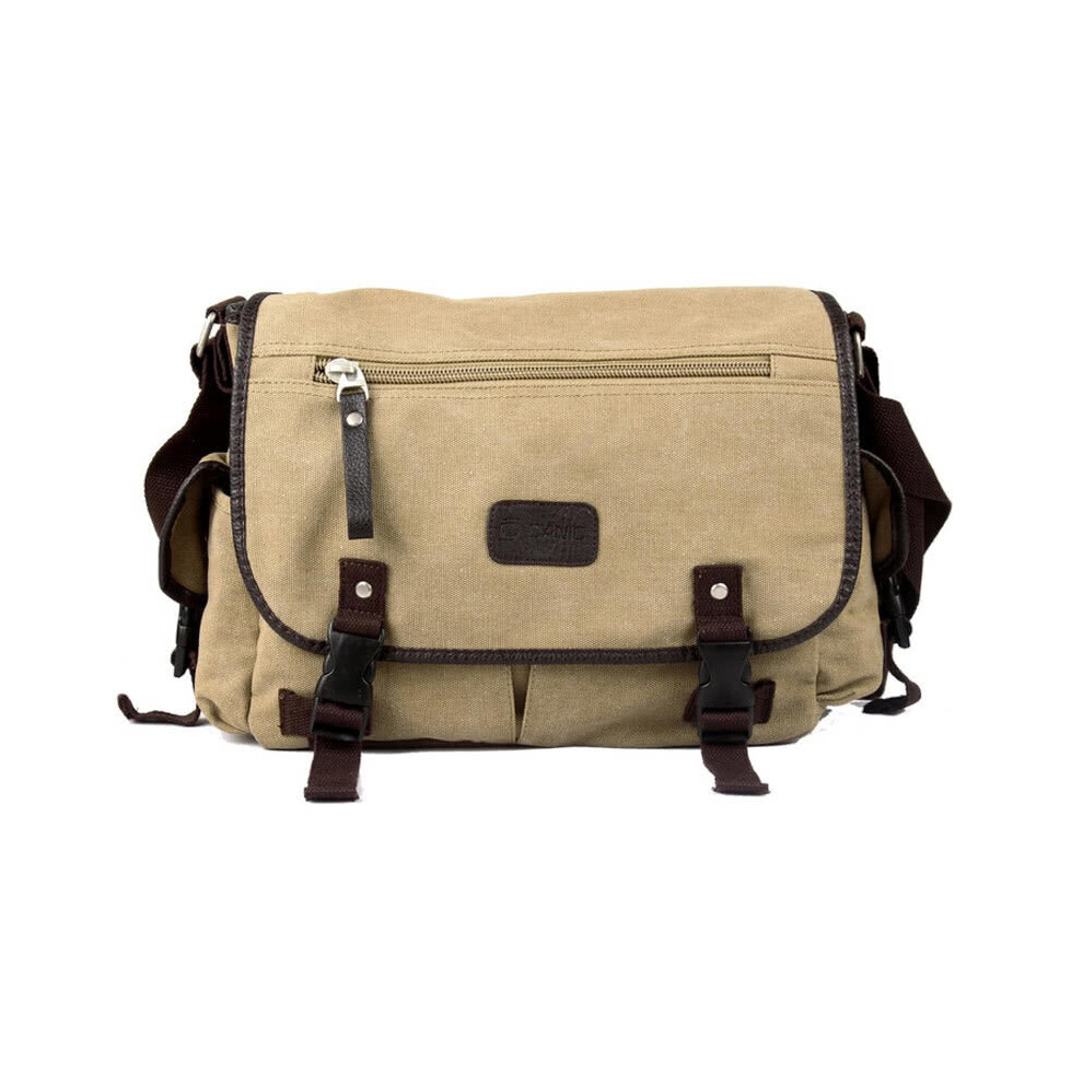 (Camel) Men's Canvas Vintage Crossbody Satchel Shoulder Casual Messenger School Book Bag