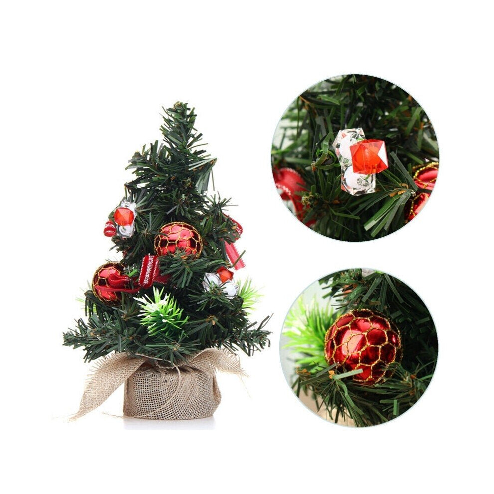 (Red) Christmas Home Party Decorations Supplies Mini Tree With Ornaments Toys