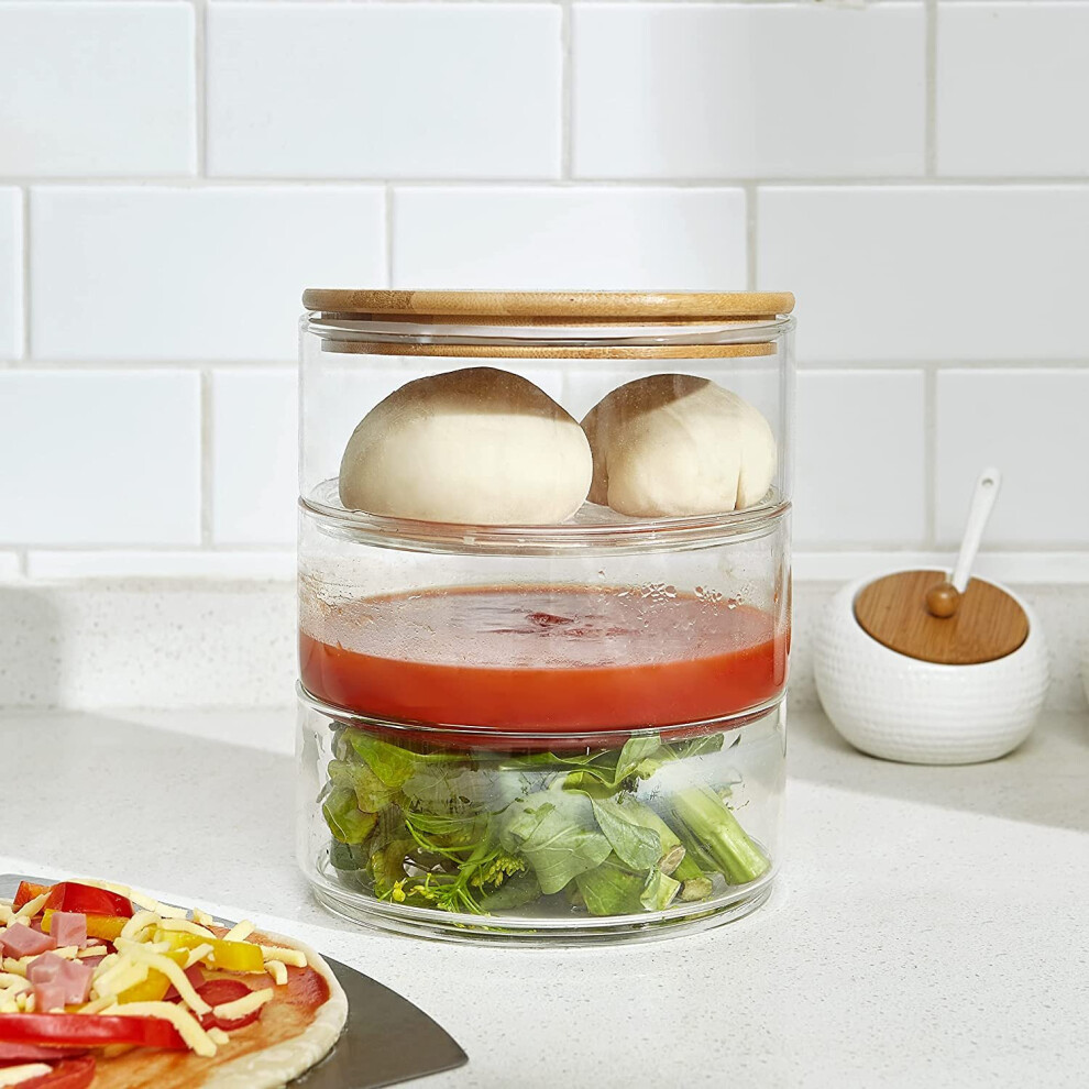 3 Tier Stackable Glass Food Storage Jars Airtight Sealed Lid Pizza Dough Proof