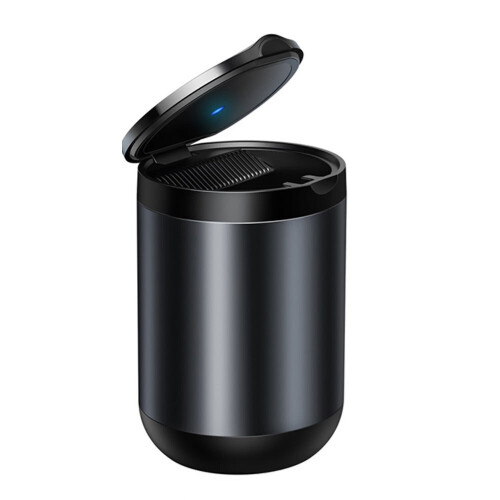 (Grey) Car Ashtray LED Light Portable Aluminum Cup Smokeless