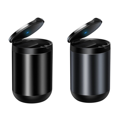 (Grey) Car Ashtray LED Light Portable Aluminum Cup Smokeless 1