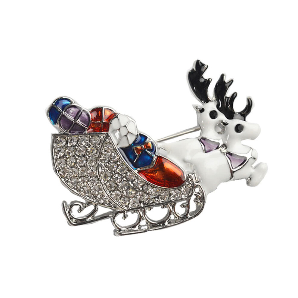 (Silver) Shining Rhinestone Crystal Double Deers Animal Brooch Collar Clip Pin Clothes Accessory Jewelry Scarf Buckle