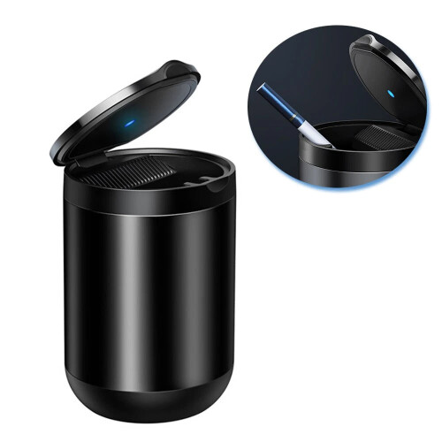 (Grey) Car Ashtray LED Light Portable Aluminum Cup Smokeless 2