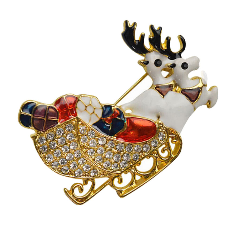(Gold) Shining Rhinestone Crystal Double Deers Animal Brooch Collar Clip Pin Clothes Accessory Jewelry Scarf Buckle