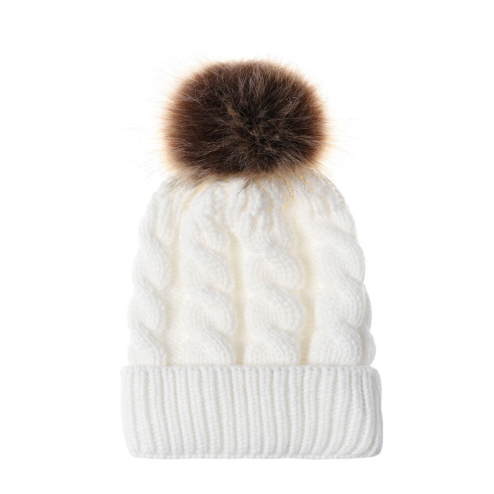 (White) Winter Women and Kids Knitted Crochet Wool Warm Hat