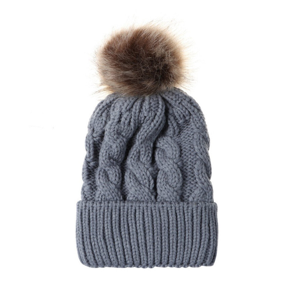 (Grey) Winter Women and Kids Knitted Crochet Wool Warm Hat