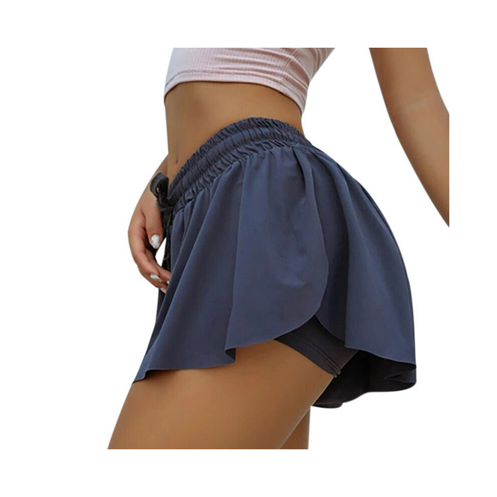 (Blue, M) Women's Yoga Quick Dry Shorts 2 In 1 Sports Running Fitness Workout Gym Breathable Multi Function
