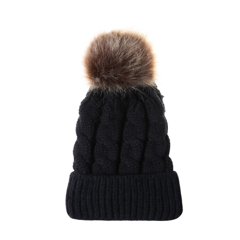 (Black) Winter Women and Kids Knitted Crochet Wool Warm Hat