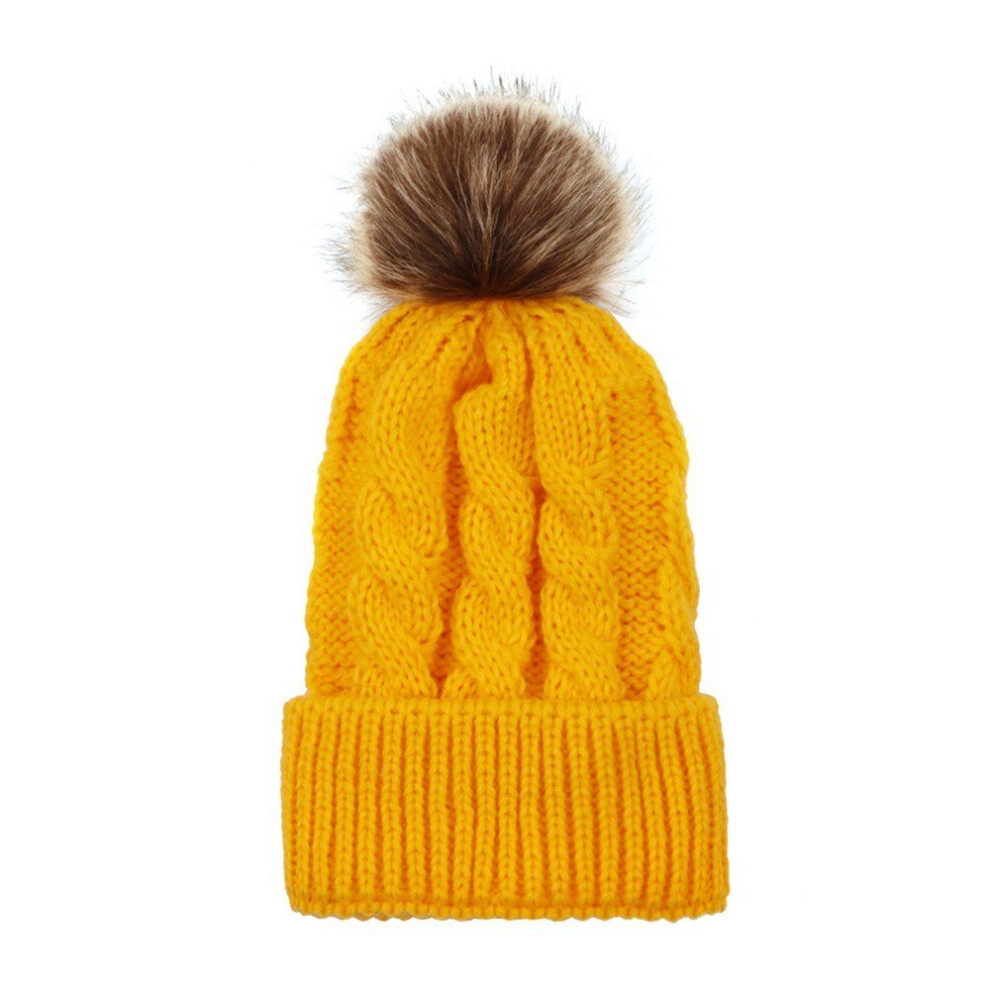 (Yellow) Winter Women and Kids Knitted Crochet Wool Warm Hat