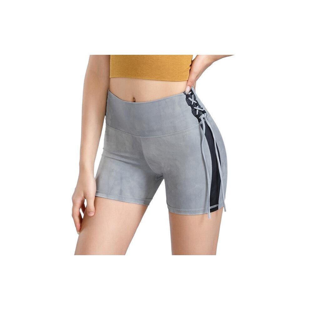 (Light Gray, M) Women High Waist Stretchy Compression Tie Dye Booty Yoga Shorts