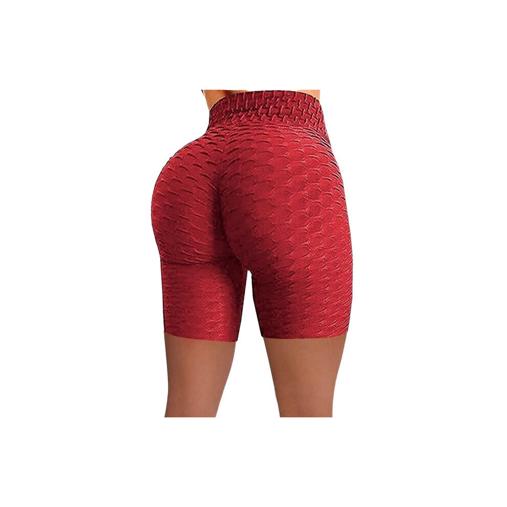 (Red, S) Women Yoga Shorts High Waist Seamless Hip Up Tight Elastic Sport Push Running Fitness Gym Leggings