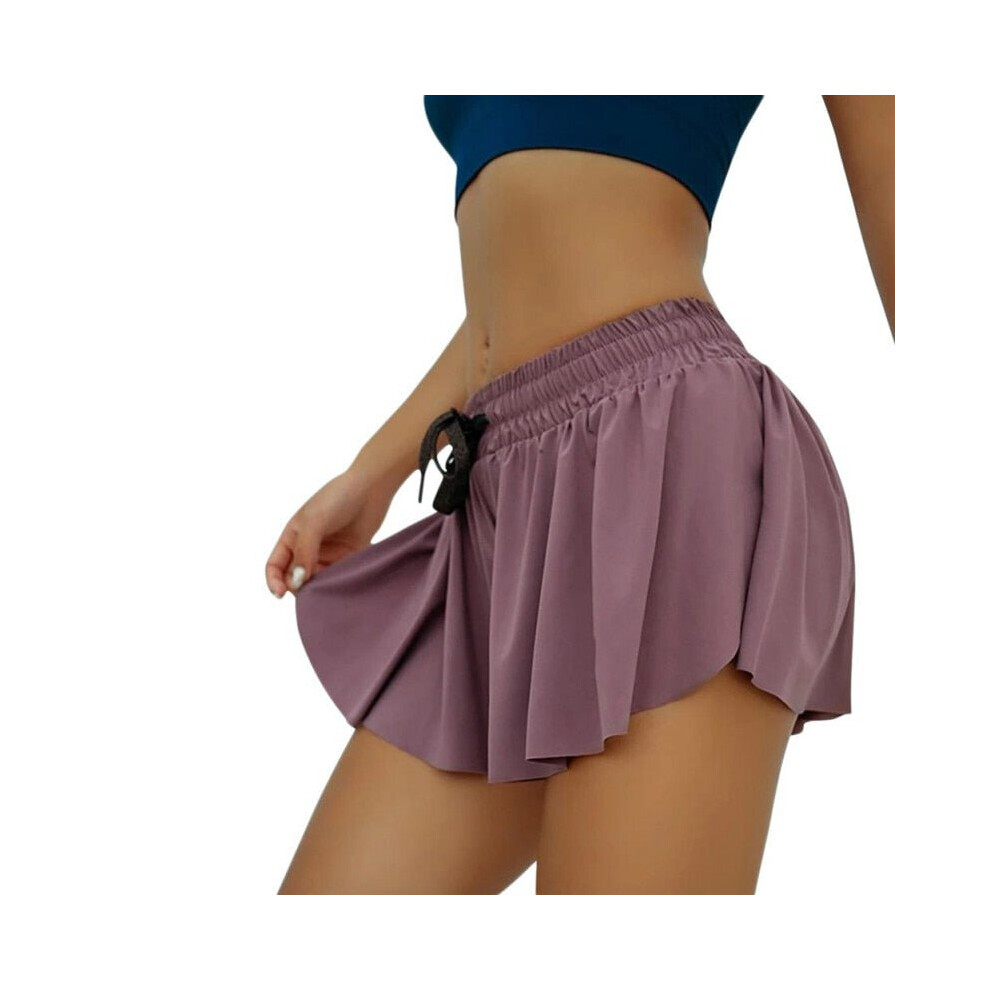 (Purple, 2XL) Women's Yoga Quick Dry Shorts 2 In 1 Sports Running Fitness Workout Gym Breathable Multi Function
