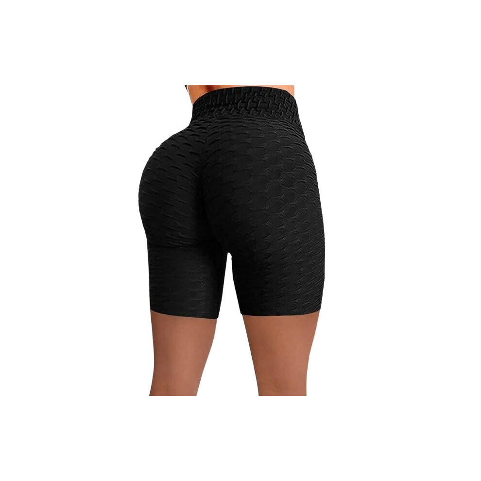 (Black, L) Women Yoga Shorts High Waist Seamless Hip Up Tight Elastic Sport Push Running Fitness Gym Leggings