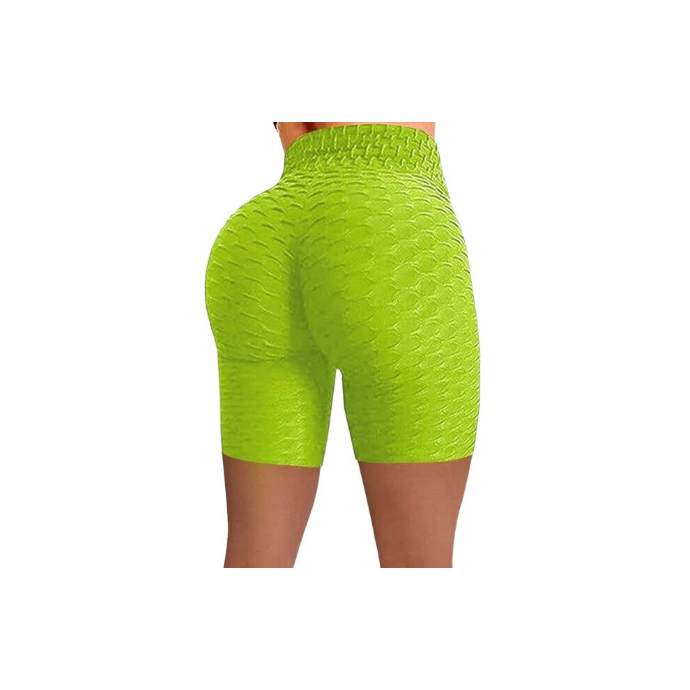 (Green, L) Women Yoga Shorts High Waist Seamless Hip Up Tight Elastic Sport Push Running Fitness Gym Leggings