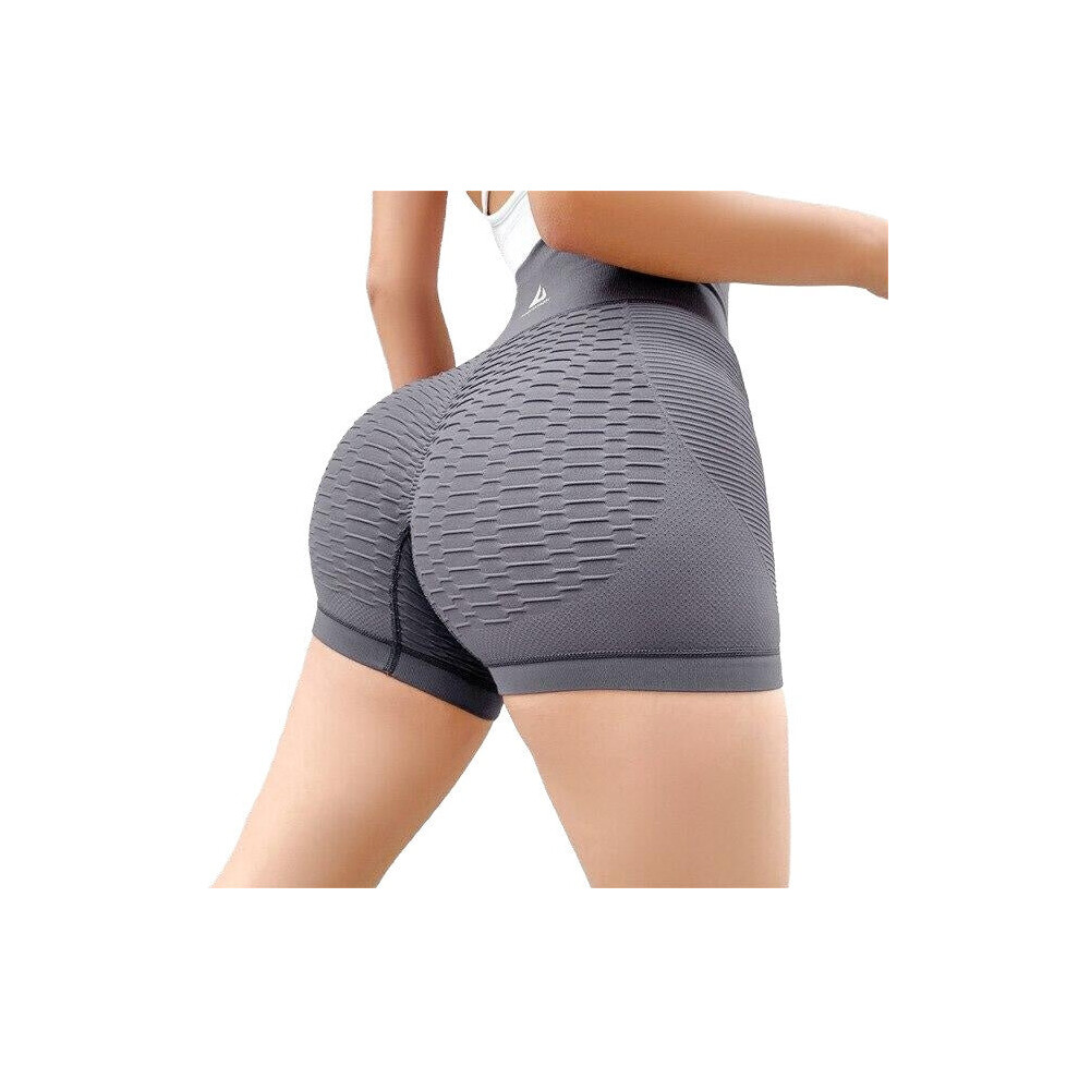 (Gray, S M) Sexy Booty Push Up Seamless Women Yoga Shorts Fitness High Waist Sport Gym For Ladies Biker