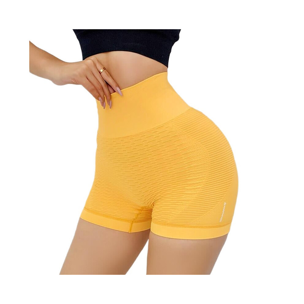 (Yellow, L XL) Sexy Booty Push Up Seamless Women Yoga Shorts Fitness High Waist Sport Gym For Ladies Biker