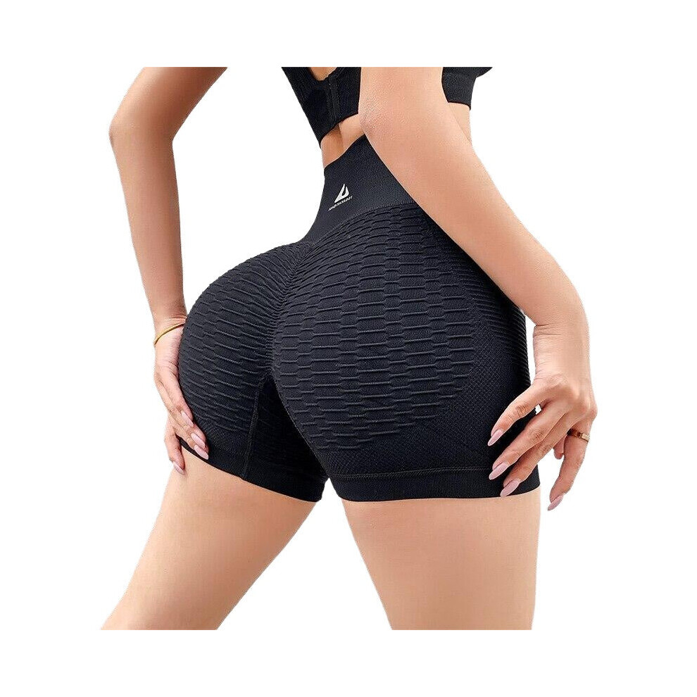 (Black, L XL) Sexy Booty Push Up Seamless Women Yoga Shorts Fitness High Waist Sport Gym For Ladies Biker