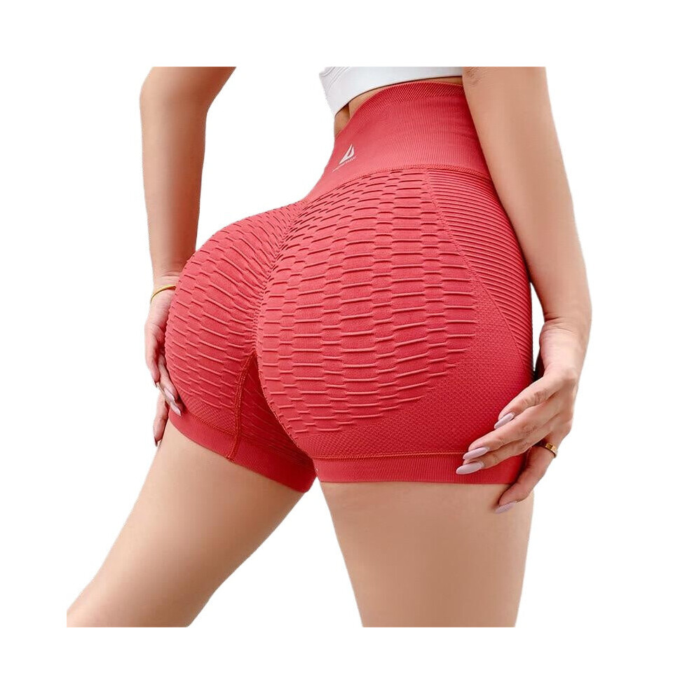 (Red, L XL) Sexy Booty Push Up Seamless Women Yoga Shorts Fitness High Waist Sport Gym For Ladies Biker