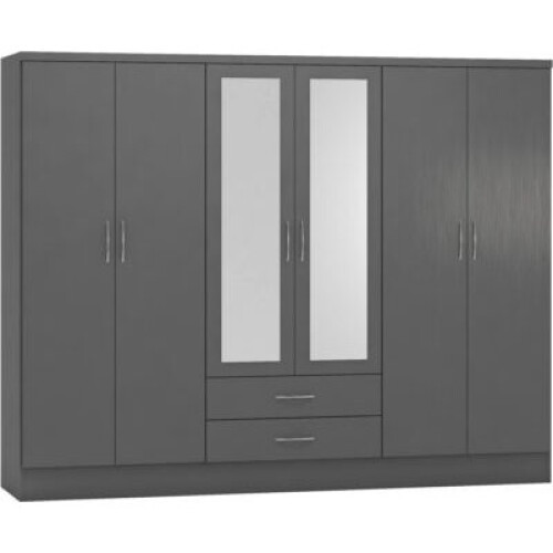 Seconique Nevada 6 Door 2 Drawer Mirrored Wardrobe 3D Effect Grey 2