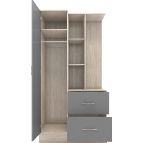 Nevada Mirrored Open Shelf Wardrobe Grey Gloss/Light Oak Effect Veneer 2
