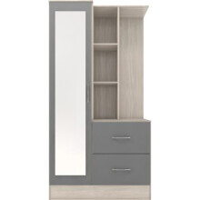 Nevada Mirrored Open Shelf Wardrobe Grey Gloss/Light Oak Effect Veneer