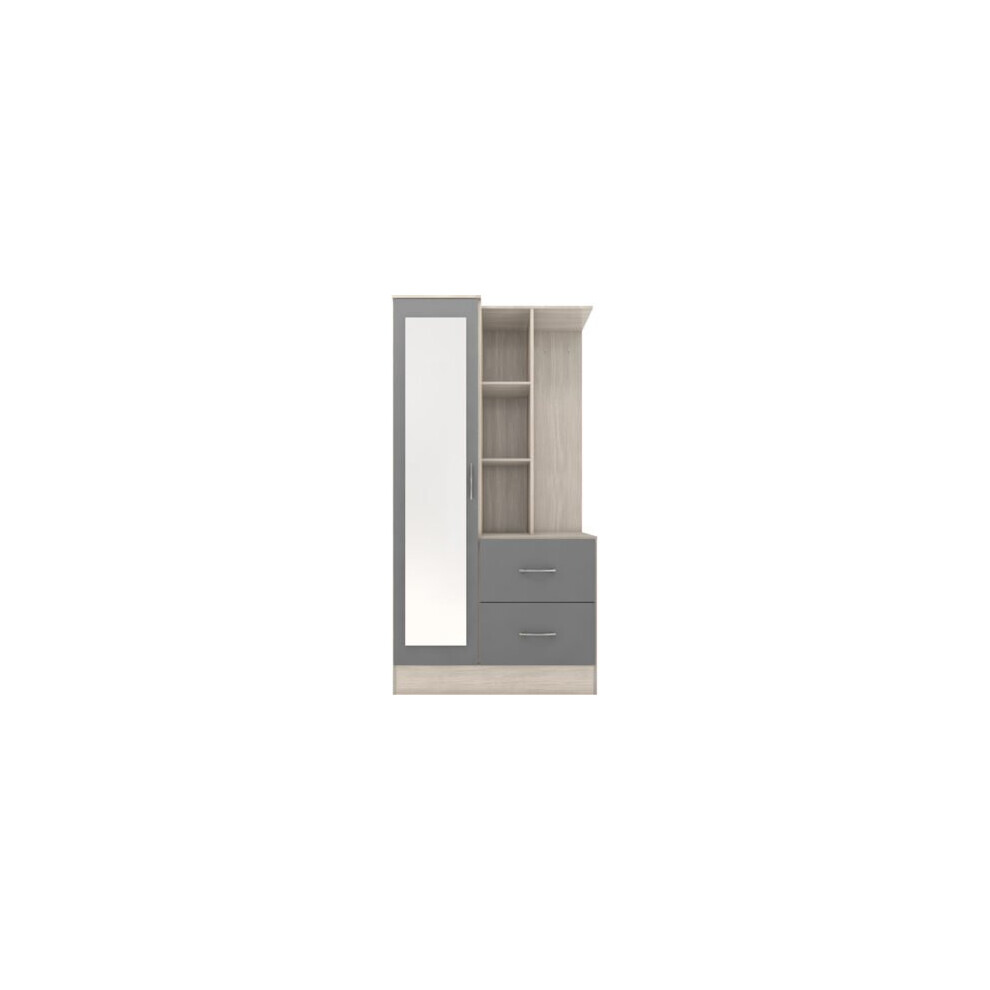 Nevada Mirrored Open Shelf Wardrobe Grey Gloss/Light Oak Effect Veneer