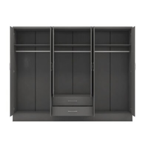 Seconique Nevada 6 Door 2 Drawer Mirrored Wardrobe 3D Effect Grey 1