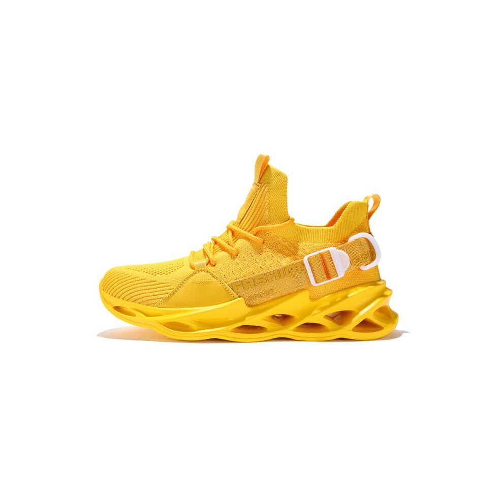 (Yellow, 5) Unisex Sneakers Mesh Breathable Running Light Soft Thick Sole Hole Couple Athletic Sport Shoes