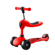 (Red) Children's Scooter With Four Wheel Sitting Two In One Baby Foldable Colorful