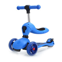 (Dark Blue) Children's Scooter With Four Wheel Sitting Two In One Baby Foldable Colorful