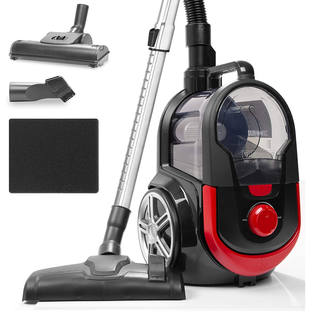 Duronic VC7020 Bagless Cylinder Vacuum Cleaner, Cyclonic Pet Carpet & Hard Floor Cleaner, 700W, HEPA, Comes with 2 Attachments [Energy Class A+]