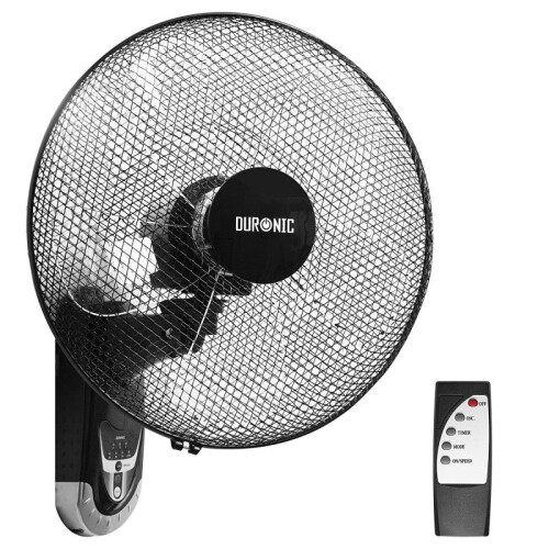 Duronic FN55 Wall Mounted Fan, Oscillating/Rotating 16 Inch Head, 60W Power - 3 Speeds, Timer Function, Remote Control Included (black)