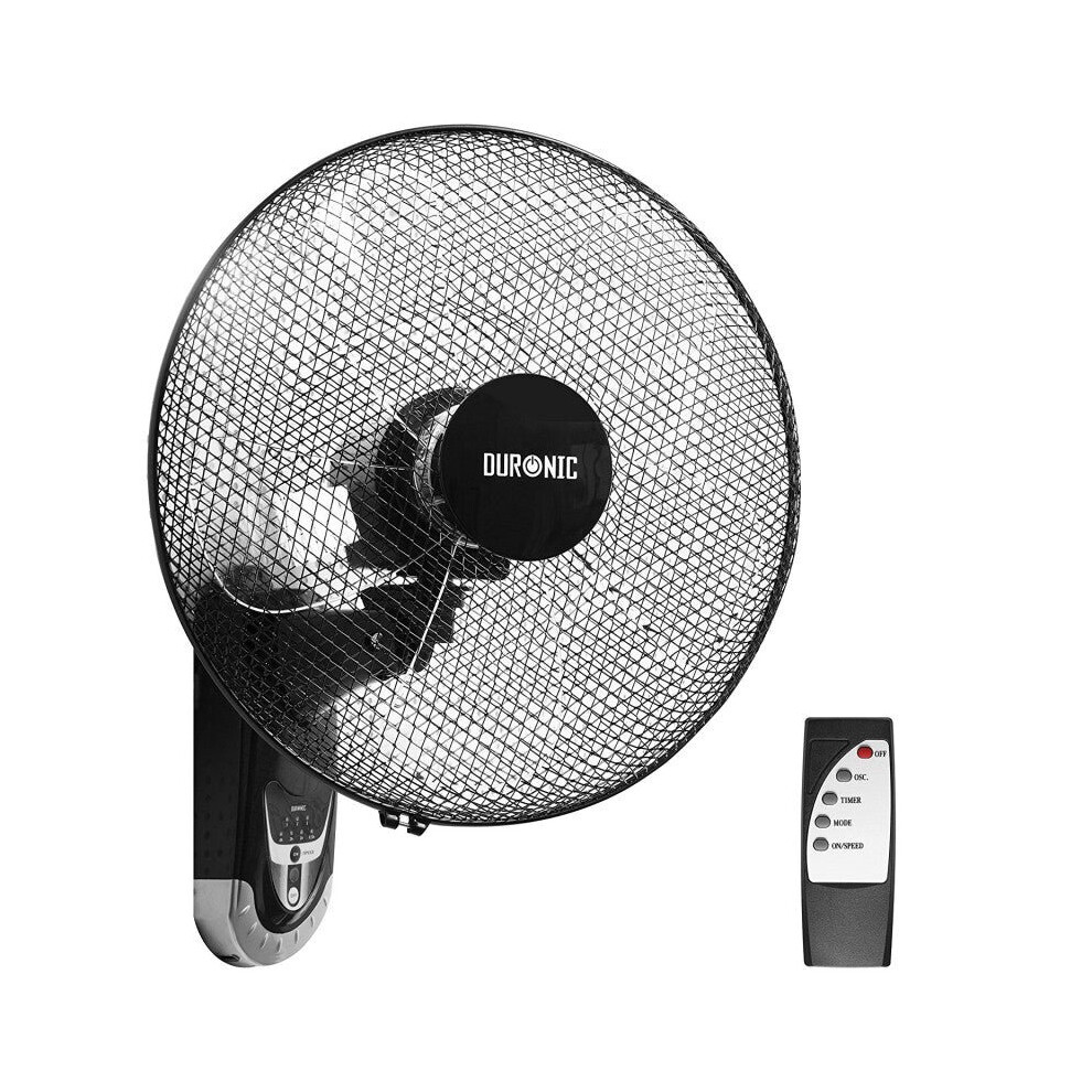 Duronic FN55 Wall Mounted Fan, Oscillating/Rotating 16 Inch Head, 60W Power - 3 Speeds, Timer Function, Remote Control Included (black)