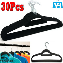 (Pack of 30) Non Slip Flocked Coat Clothes Hangers Velvet Trouser Hanging Space Saving Black